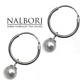 NALBORI|925 silver rhodium-plated hoop earrings with pearl pendant