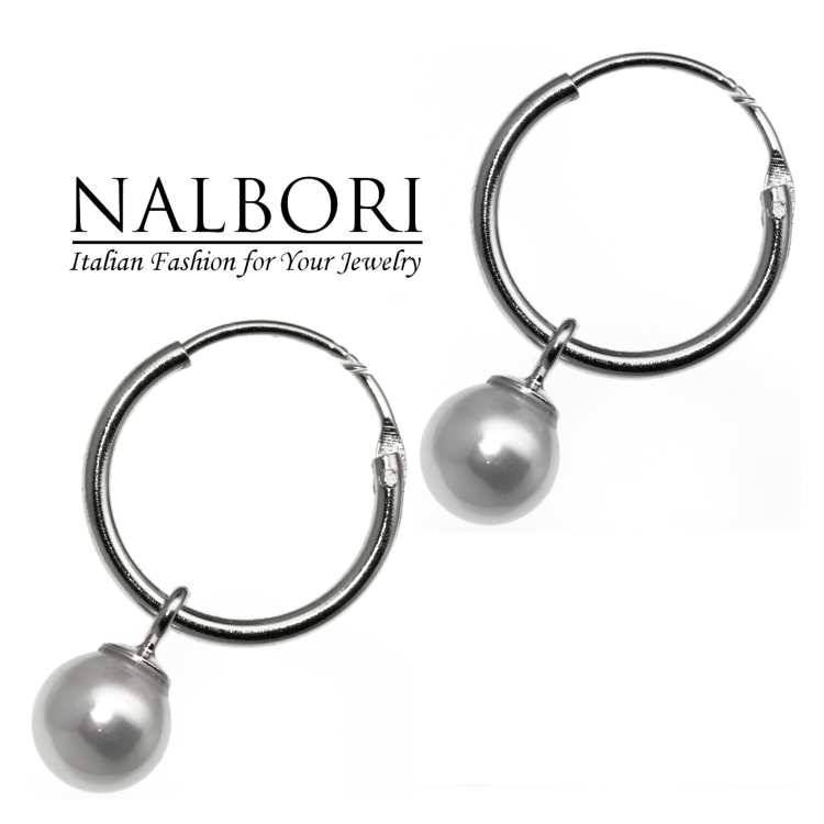 NALBORI|925 silver rhodium-plated hoop earrings with pearl pendant