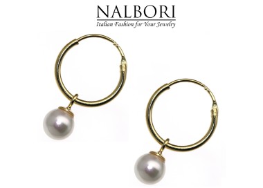 NALBORI|925 silver yellow gold-plated pearl pendant hoop earrings