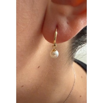 NALBORI|925 silver yellow gold-plated pearl pendant hoop earrings