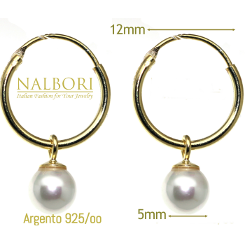 NALBORI|925 silver yellow gold-plated pearl pendant hoop earrings