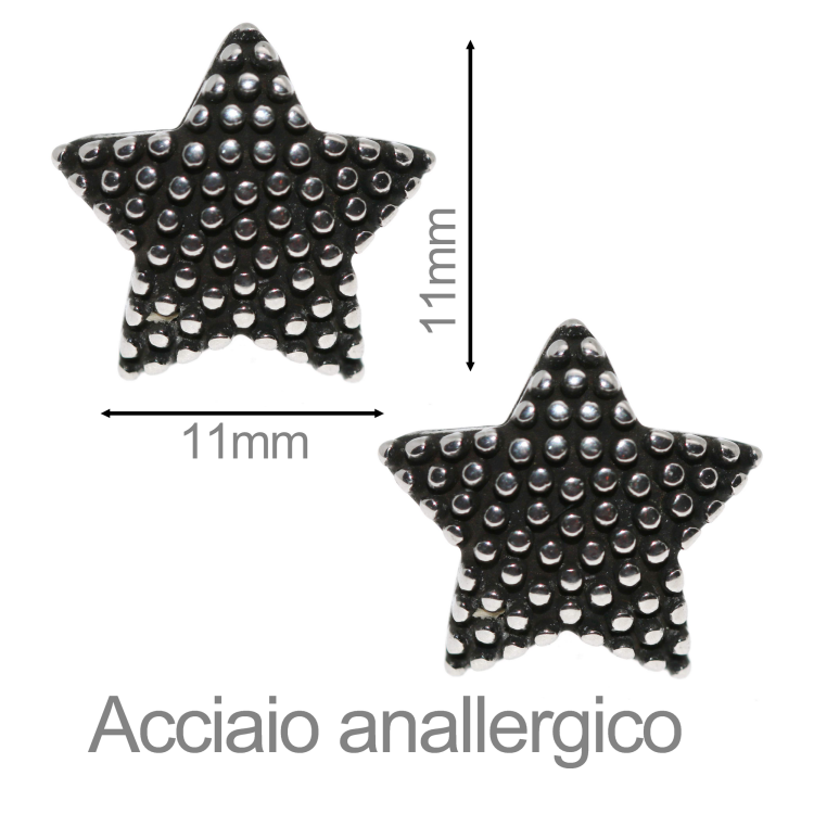 orecchini tutto acciaio anallergico pallinati stella|NALBORI