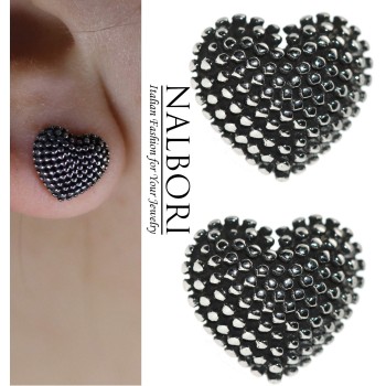 All-steel hypoallergenic beaded heart earrings|NALBORI