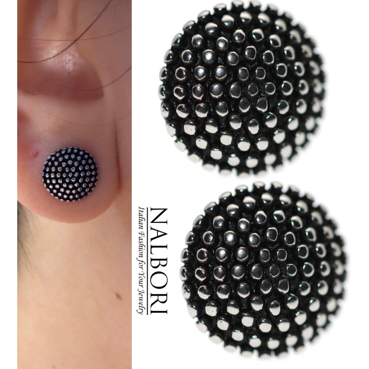 All-steel round beaded hypoallergenic earrings|NALBORI