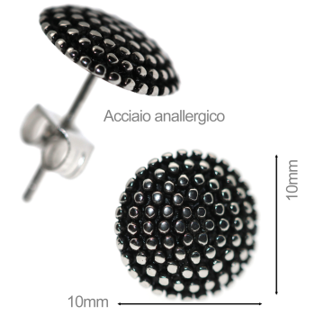 orecchini tutto acciaio anallergico pallinati tondi|NALBORI