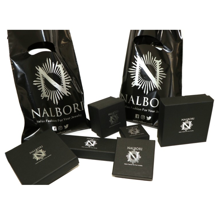 Scatola regalo NALBORI® in nero con logo argento. Design pulito, qualità artigianale.