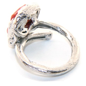 NLB|Silver 925: Women's adjustable hand ring made of natural intense red coral barrels