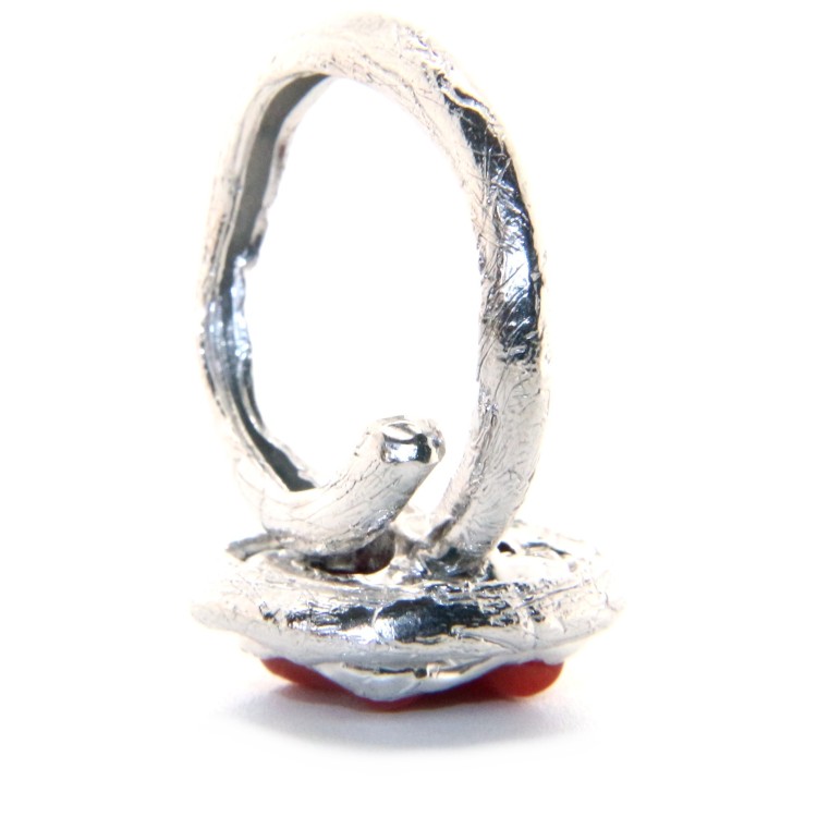 NLB|Silver 925: Women's adjustable hand ring made of natural intense red coral barrels