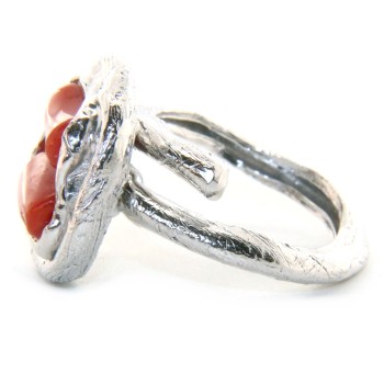 NLB|Silver 925: Women's adjustable hand ring made of natural intense red coral barrels