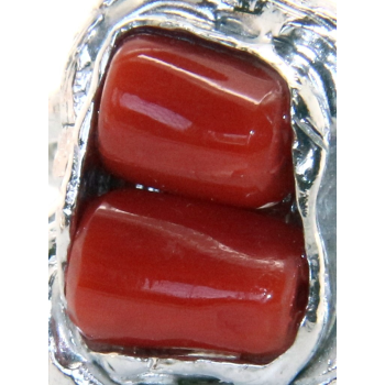 Handcrafted 925 silver ring with natural red coral – adjustable – Made in Italy