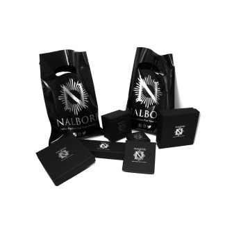 NALBORI® premium packaging: black rigid box with silver print, perfect for presenting your jewel in style.