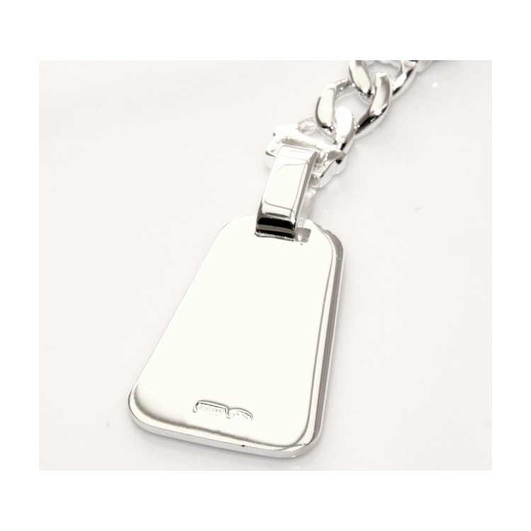 NLB|Keychain keyring man or woman plate machined oval glossy all 925 Silver Massif 16 gr