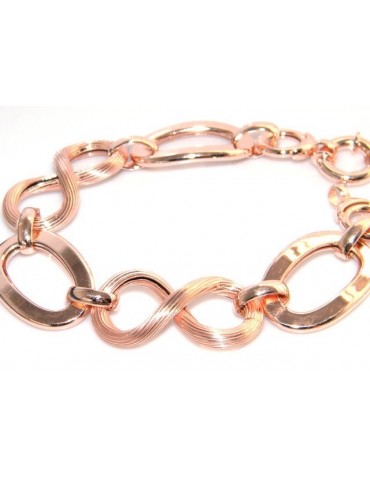 Argento 925 e Oro Rosè : Bracciale donna com maglia ovale liscia e 8 scanalato