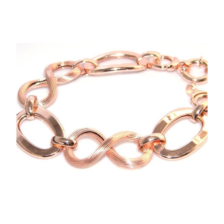 NLB|Argento 925 e Oro Rosè : Bracciale donna com maglia ovale liscia e 8 scanalato