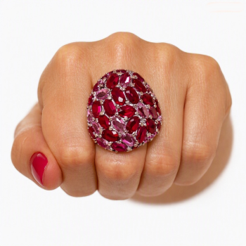 NALBORI|anello tutto argento 925 zirconi rosa rubino ovale regolabile donna