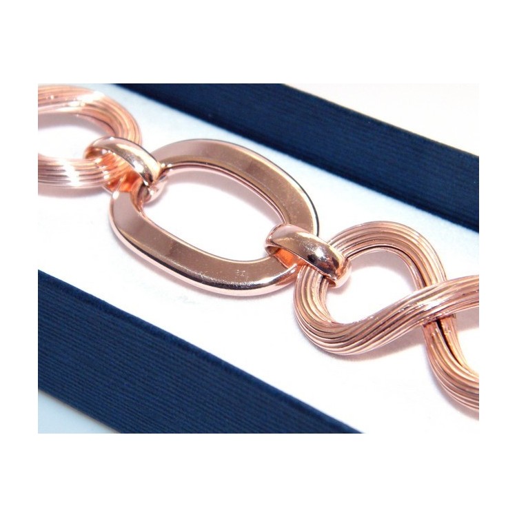 NLB|925 Silver and Gold Rosé: woman bracelet with oval link smooth and grooved 8