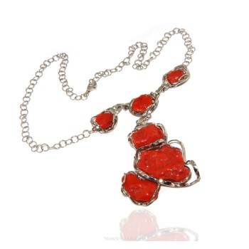 NLB|Collana collier argento 925 enorme corallo verace rosso del mediterraneo per donna