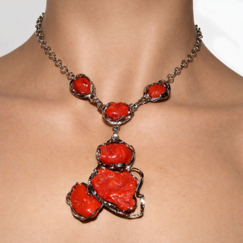 NLB|Collana collier argento 925 enorme corallo verace rosso del mediterraneo per donna