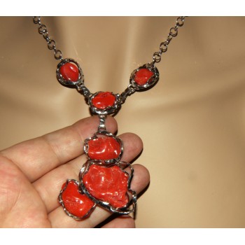 NLB|Collana collier argento 925 enorme corallo verace rosso del mediterraneo per donna