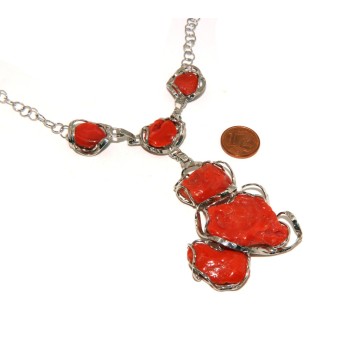 NLB|Collana collier argento 925 enorme corallo verace rosso del mediterraneo per donna