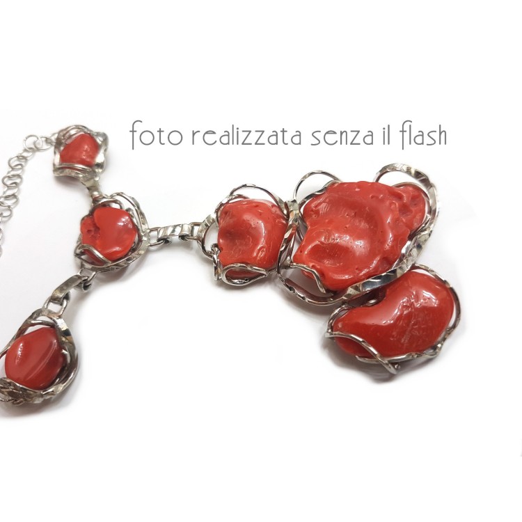 NLB|Collana collier argento 925 enorme corallo verace rosso del mediterraneo per donna