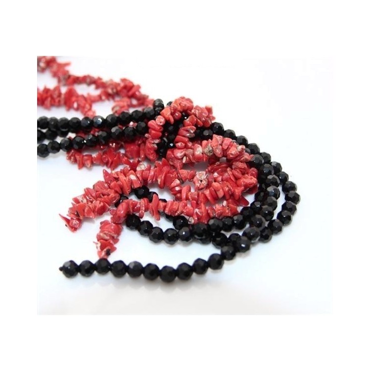 NLB|necklace scarf line Capri 3-wire two-tone red black coral reef true Italian red and black agate beads