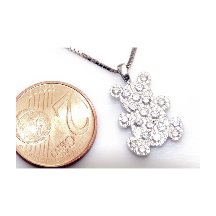 NLB|stamped 925: Necklace Venetian teddy bear pendant 19x10 pavé zirconia