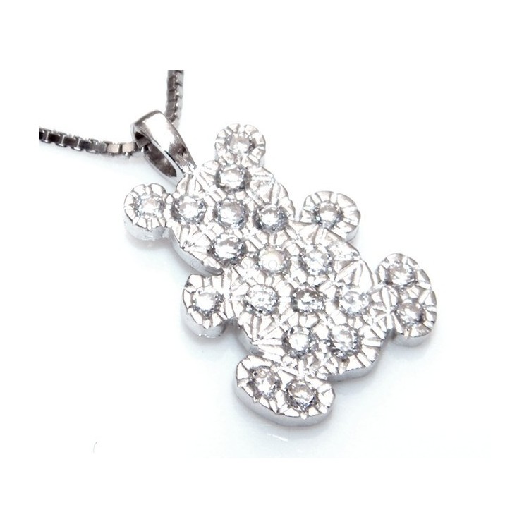 NLB|stamped 925: Necklace Venetian teddy bear pendant 19x10 pavé zirconia
