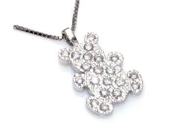 NLB|Argento 925 : Collana girocollo veneziana ciondolo orso orsetto 19x10 pavè di zirconi
