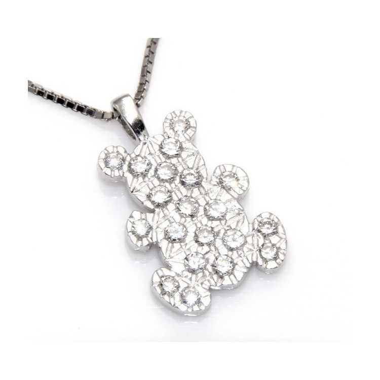 NLB|stamped 925: Necklace Venetian teddy bear pendant 19x10 pavé zirconia