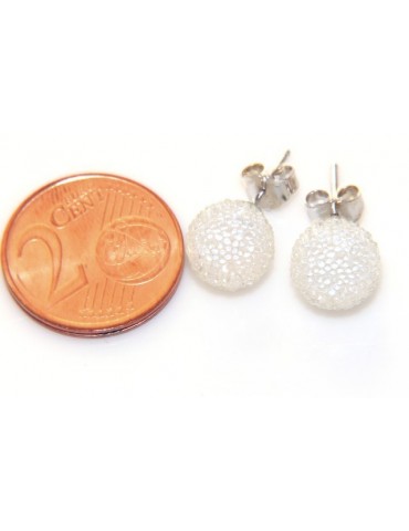 Silver 925 :  earrings lobe  earrings women lobe "gel ball", ball with beads lucite white