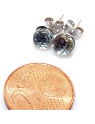 Silver 925 :  earrings lobe  earrings women lobe "gel ball", ball with beads lucite white