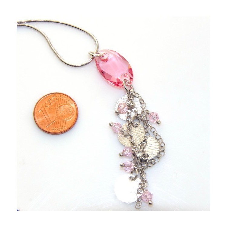 NLB|fine silver : Necklace for man or woman with   pink cristal pendant