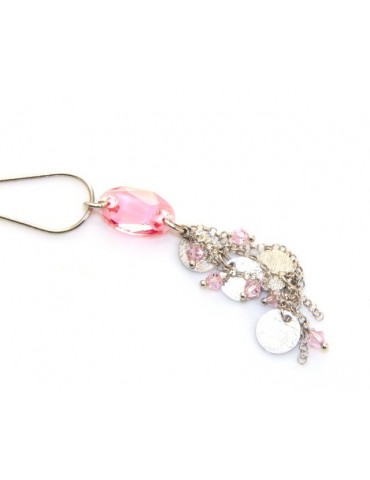 Argento 925 : Collana girocollo uomo o donna con pendente cristallo rosa