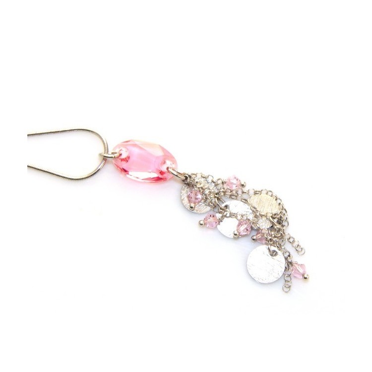 NLB|Argento 925 : Collana girocollo uomo o donna con pendente cristallo rosa