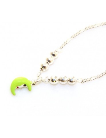Argento 925 : Collana girocollo donna ragazza con mezza luna verde fluo
