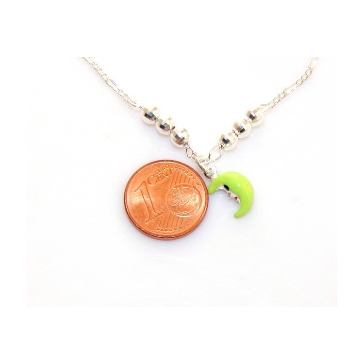 NLB|fine silver : Necklace for woman and girl with green half moon