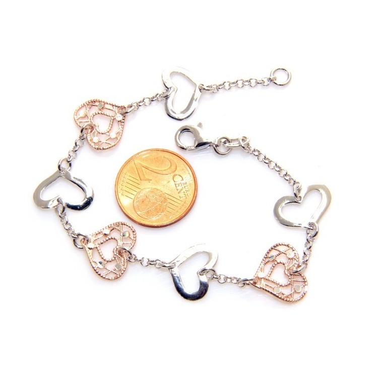 NLB|Bracciale donna argento 925 cuori taglio laser e lucidi