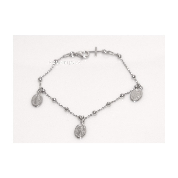 NLB|Bracciale rosario uomo o donna in Argento 925 con immagine madonnina 3 ciondoli e croce