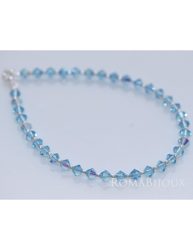 Bracciale Argento 925 Con Swarovski Bicono AQUAMARINE AB Celeste varie misure Bracciale Argento 925 Con Swarovski Bicono AQUAMARINE AB Celeste varie misure
