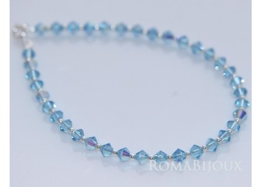 NLB|Bracciale Argento 925 Con Swarovski Bicono AQUAMARINE AB Celeste varie misure