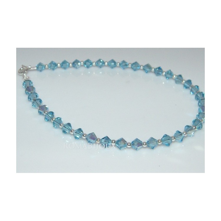 NLB|Bracciale Argento 925 Con Swarovski Bicono AQUAMARINE AB Celeste varie misure