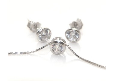 NLB|Argento 925 : Parure cipollino punto luce con zircone. Catena veneziana ciondolo passante e Orecchini abbinati + astuccio