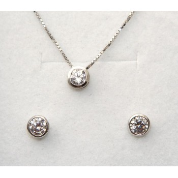 NLB|Argento 925 : Parure cipollino punto luce con zircone. Catena veneziana ciondolo passante e Orecchini abbinati + astuccio