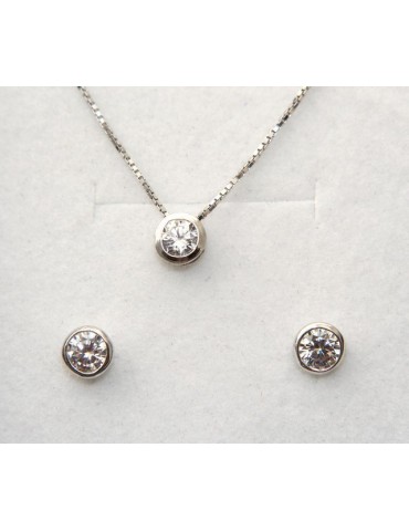 Argento 925 : Parure cipollino punto luce con zircone. Catena veneziana ciondolo passante e Orecchini abbinati + astuccio