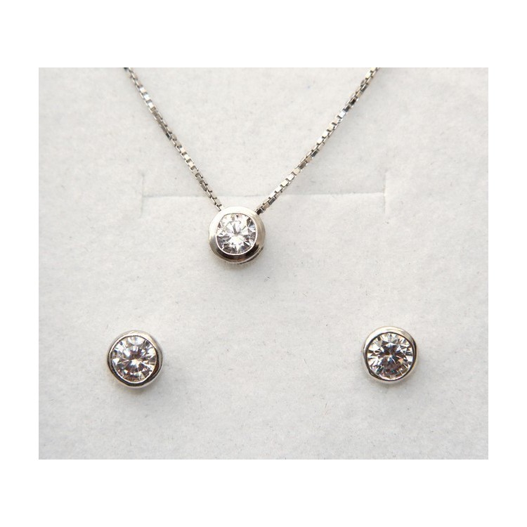 NLB|Argento 925 : Parure cipollino punto luce con zircone. Catena veneziana ciondolo passante e Orecchini abbinati + astuccio