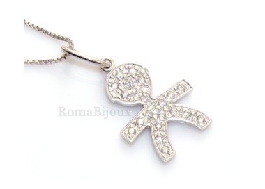 NLB|925: 44 cm Necklace Collier Venetian woman and child of white cubic zirconia