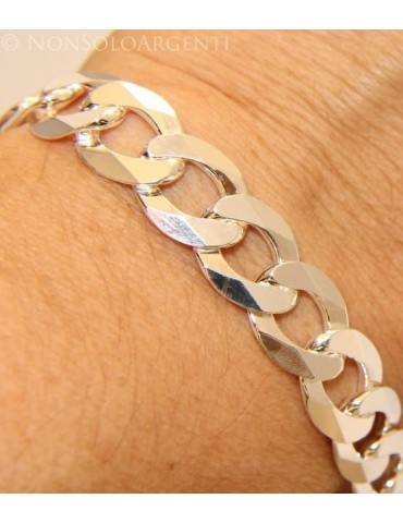 ARGENTO 925 : Bracciale uomo catena da 11,5 mm grumetta diamantata sbiancata 