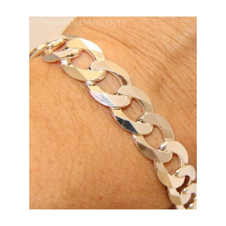 NLB|ARGENTO 925 : Bracciale o COLLANA uomo catena da 11 mm grumetta diamantata sbiancata 