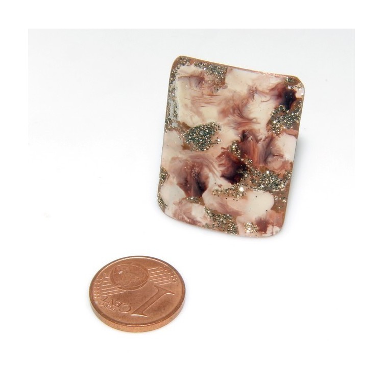 NLB|Anello donna  regolabile rame 999 CopperFantasy smalto marrone panna glitter